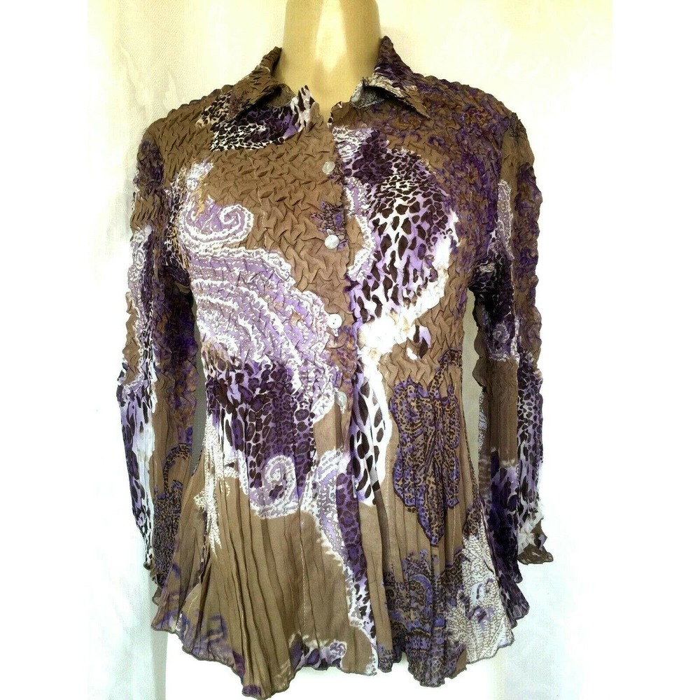 Alberto Makali Top Blouse Button Down Shirt Crinkl